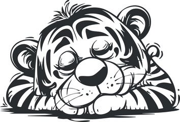 Cute sleeping tiger cub cartoon illustration showing a peaceful and relaxed young wild animal