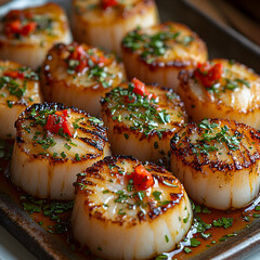 Seared Scallops with Fresh Herbs and Red Peppers &ndash; Gourmet Seafood Dish