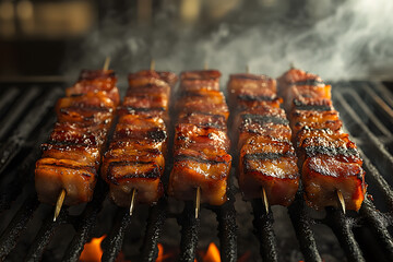 Sizzling Skewered Meat on the Grill &ndash; A Mouth-Watering BBQ Feast