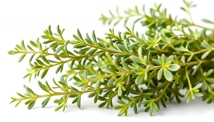 Fresh Green Thyme Sprig Isolated on White Screen Background Perfect for Culinary Ads Promotion