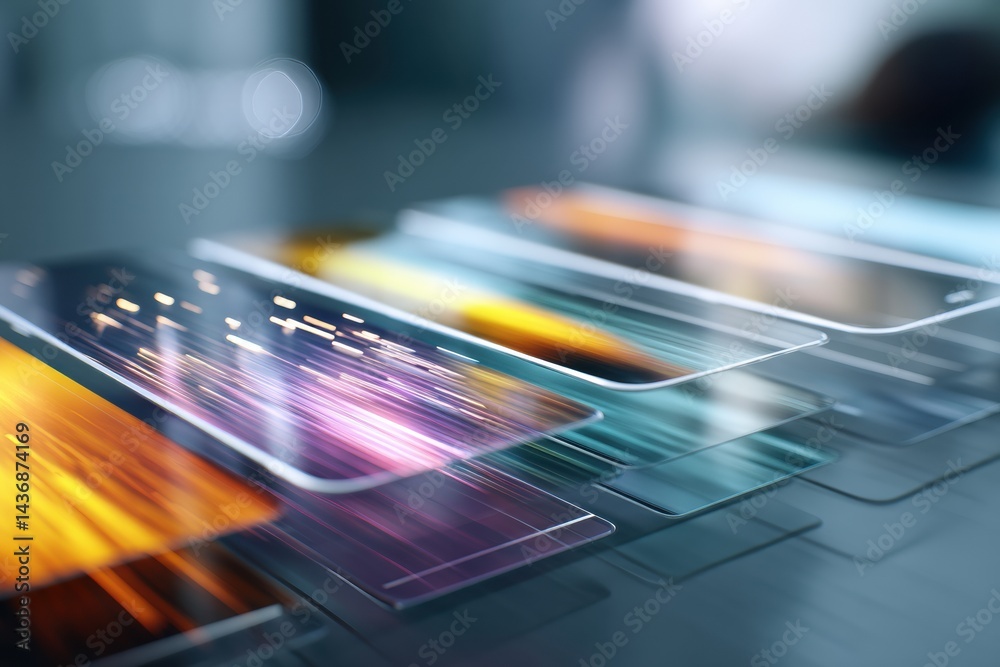 Poster Floating UI Cards Transition Over a Smartphone With Motion Blur Showcasing Digital Interaction and Modern Design