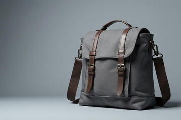 Naklejka premium Stylish gray canvas shoulder bag, studio shot , isolated, shopping bag, cotton bag