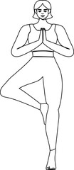 Lined Woman doing Yoga Standing with one leg Illustration