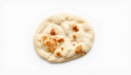 Naan Bread Overhead Shot Showing Soft Texture and Browned Spots Isolated on White Screen Background Ideal for Menu Ads Culinary Projects
