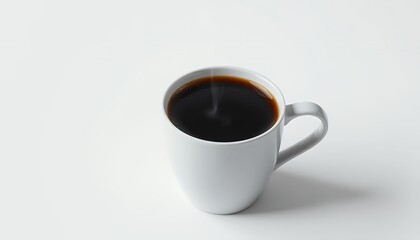 Obraz premium Studio Shot of Black Coffee in White Cup Isolated on White Screen Background for Beverage Advertisements And Clean Minimalist Design