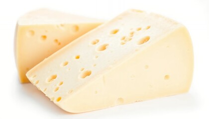 Two Wedges Of Swiss Cheese Isolated On White Screen Background Studio Shot