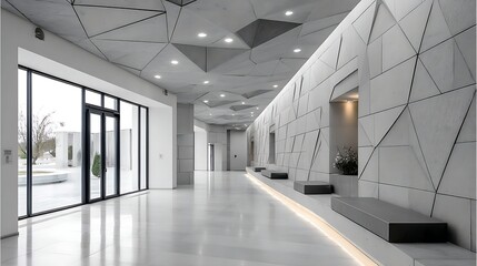 Obraz premium Modern Architectural Interior Geometric Concrete Walls Ceiling Design in a Contemporary Building