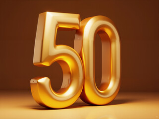 3D illustration of number 50, age and longevity. Celebration of special numbers such as birthdays or special events.