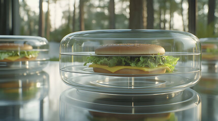 Delicious burgers under protective domes
