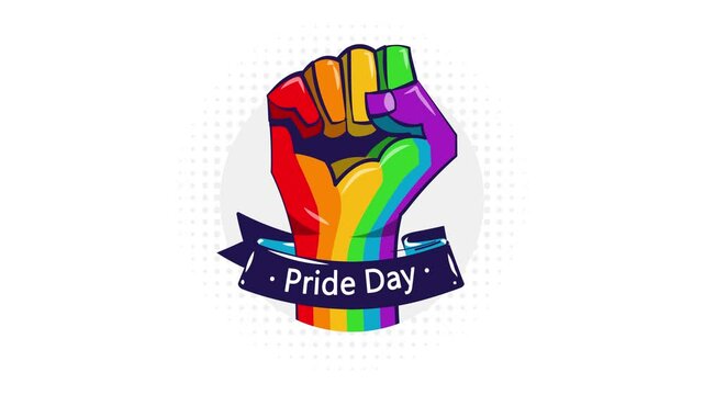 hand of power with lgbtiq flag pride day colors animation 4l