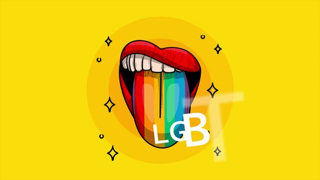 Mouth with tongue painted in pride colors 4k on alpha channel