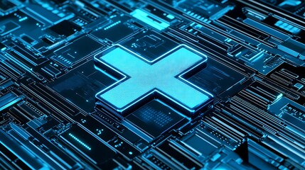 Blue plus sign circuit board technology