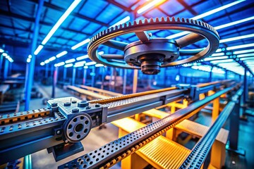Fototapeta premium Drone View: Precision Engineering - Close-up Timing Belt & Pulley System