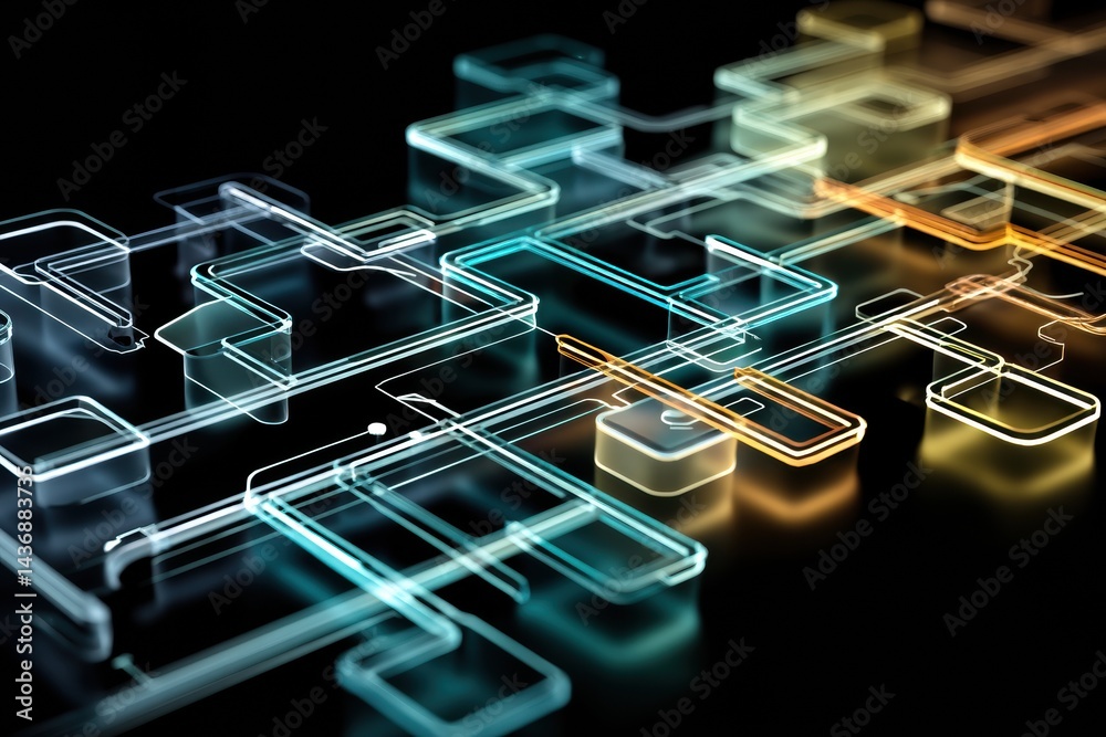 Poster Flowchart Transitions Into Three-Dimensional AI Shape With Luminous Edges Showcasing Technology Evolution in Digital Design