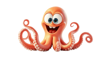 Cartoon Octopus Character Smiling Brightly – Adorable Sea Creature Illustration Isolated on White Background for Fun and Educational Use