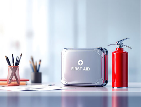 Essential Workplace Safety First Aid Kit and Fire Extinguisher