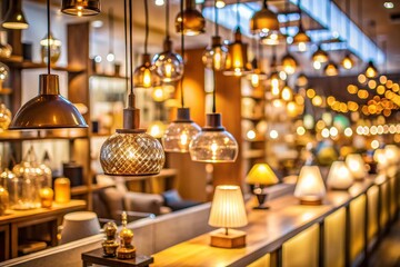 Elegant LED Lamp Display in Blurred Store Setting - Tilt-Shift Photography