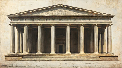 Fototapeta premium Ancient temple majestic columns grand staircase classical architecture