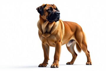 Obraz premium Majestic mastiff, powerful stance, white background, canine photography, wrinkles, pet photography