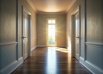 Empty Hallway with Open Door and Window - Stock Photo