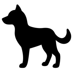  A black silhouette of a dog standing in profile