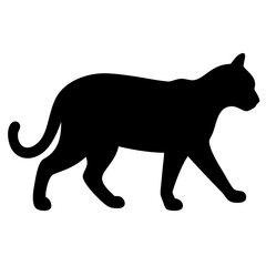 A black silhouette of a cat walking