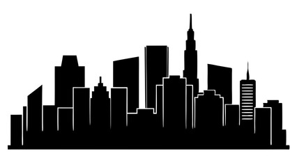 Obraz premium A minimalist black silhouette of a city skyline with various skyscrapers and buildings, conveying a sense of urban landscape and architecture 