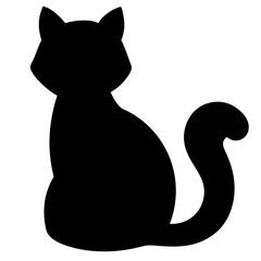 Black silhouette of a cat sitting with its tail curled