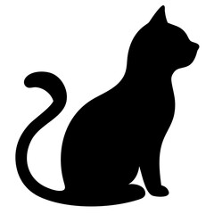 Black silhouette of a cat sitting with its tail curled