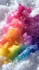 Fototapeta premium Rainbow glitter explosion on white Sparkling colorful textured