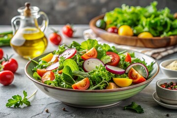 Fresh Green Salad on Kitchen Countertop - Healthy Eating Stock Photo