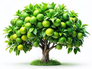 Fototapeta premium Fresh Lime Tree Isolated, White Background, Studio Shot, Vibrant Green Citrus, Healthy Food Photography
