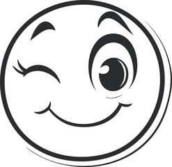 Black and white cartoon emoji with one eye winking and a smiling face expressing happiness and playfulness