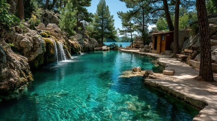 Naklejka premium Natural pool nestled amongst trees