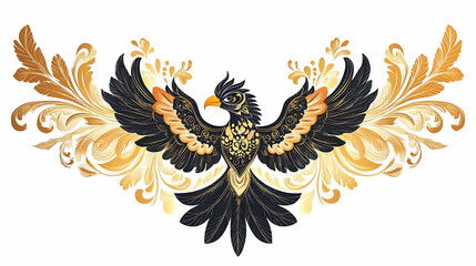 Obraz premium Ornate design of a majestic bird in flight, outlined in gold.