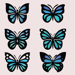 Collection of colorful butterflies, flying in different directions. Vector.