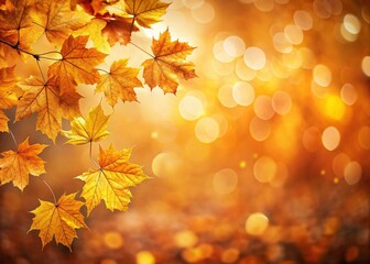 Golden Autumn Leaves Bokeh Background: Thanksgiving Festive Invitation Design