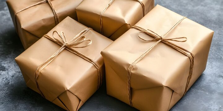 Brown Paper Wrapped Gifts Tied with Twine Rustic Packaging Presents