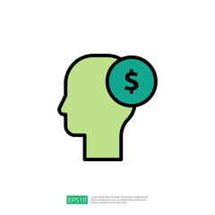 Head Icon with Dollar Sign Representing Financial Planning and Wealth Management Concepts in a Minimalistic Design