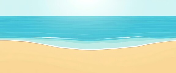 Obraz premium Abstract flat vector illustration of a blue ocean and sandy beach, perfect for summer-themed designs, blue, minimal