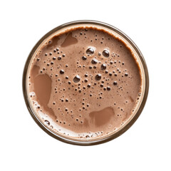 Rich Chocolate Milkshake in a Clear Glass with Bubbles and Foam on Top on transparent background