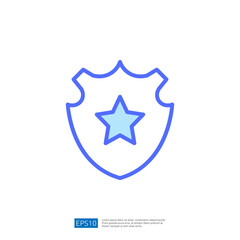 Law Enforcement Icon Featuring a Blue Shield with a Star Symbolizing Protection and Authority in a Simple and Clear Design