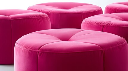 Obraz premium Closeup Pink Velvet Upholstered Ottomans Modern Furniture