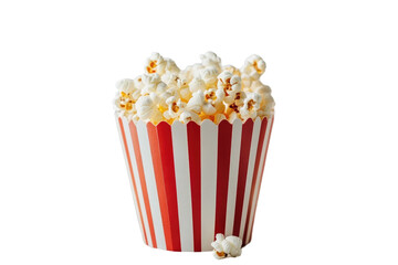 Freshly Popped Popcorn in a Red and White Striped Container Perfect for Movie Nights on transparent background