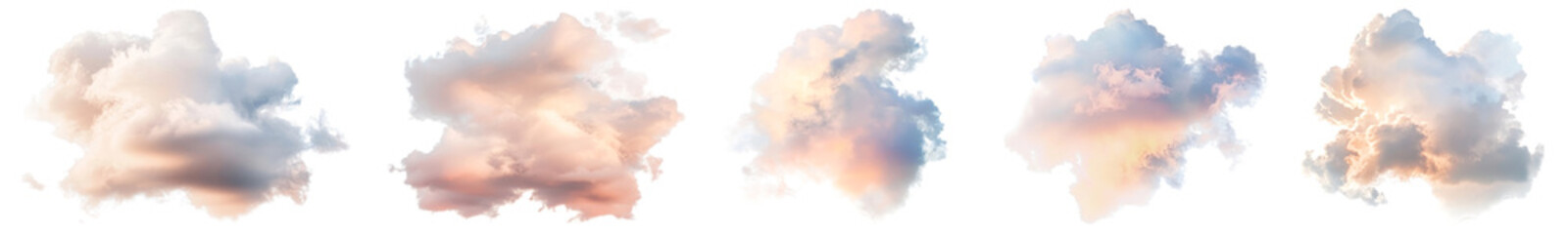 Obraz premium PNG Fluffy clouds with pastel hues., elements on transparent background