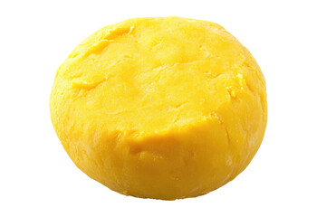 Fresh, creamy yellow cheese ball perfect for cooking and snacking, showcasing a smooth texture and vibrant color in a simple setting. on transparent background