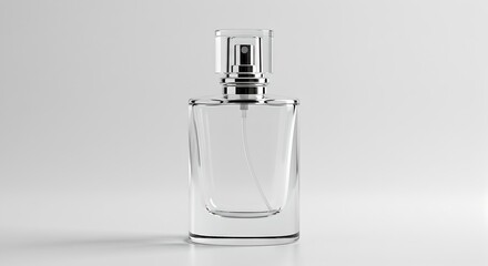 Elegant perfume bottle design, luxurious shape, clear glass.