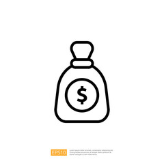 Illustration of a Money Bag Icon Representing Finance and Wealth on a Clean White Background