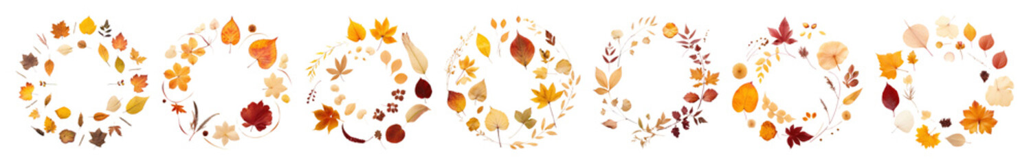 PNG Autumn wreaths with vibrant leaves, element set on transparent background