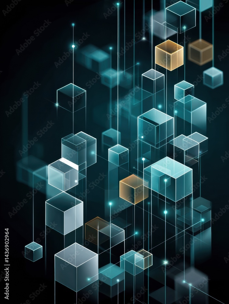 Aufkleber Floating Cubes and Blocks Symbolize the Blockchain Concept With a Modern Digital Design Showcasing Innovation and Technology